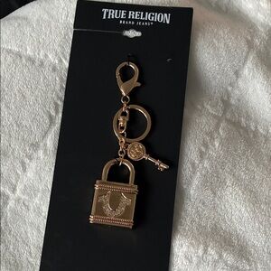 True Religion Gold Lock and Key Keychain